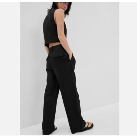 GAP High Rise Pleated Linen Cotton Wide-Leg Pants 6 PETITE #541190 RT$90 NEW - Picture 2 of 16